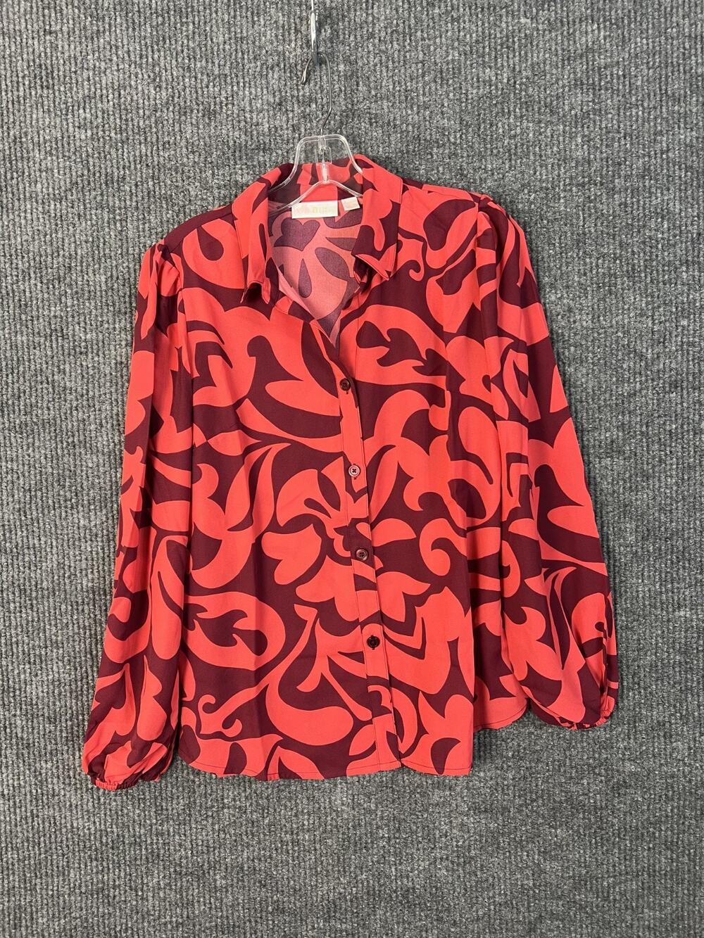 Belle Kim Gravel Blouse Womens XXS Button Front Boho Artsy Office Long Sleeve